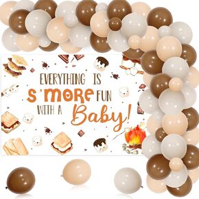 Sursurprise S’Mores Party Decorations, S’Mores Baby Shower Decor, S’More Baby Shower Backdrop Balloon Garland Arch Kit, Camping Campfire Camper Party Supplies