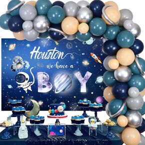 Sursurprise Outer Space Baby Shower Decorations Houston We Have A Boy Backdrop Rocket Astronaut Balloon Garland Arch Kit Night Sky Planet Galaxy Party Supplies