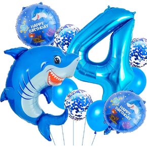 Shark Birthday Decorations, Blue Shark 3 Balloon Number, Sea Animal Balloons, 3rd Birthday Decorations for Boys, Ocean Birthday Party Decorations (3)