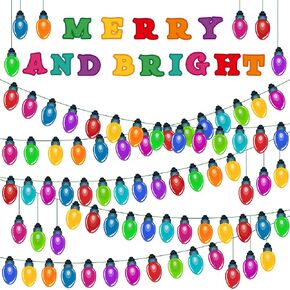 Haooryx 105Pcs Light Banner Bulletin Board Set Colorful Bulb Patterned Paper Cut-Outs Blackboard Border Nametag Decoration for Holiday Party Home School Classroom Whiteboard Window Decor