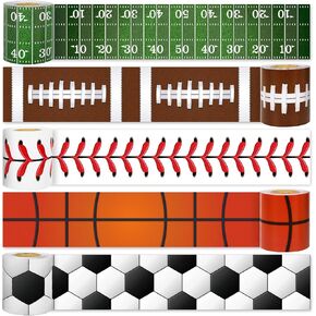 Whaline 164ft Sport Theme Bulletin Board Borders Football Basketball Baseball Die-Cut Rolled Bulletin Board Trim for School Classroom Office Chalkboard, 5 Rolls