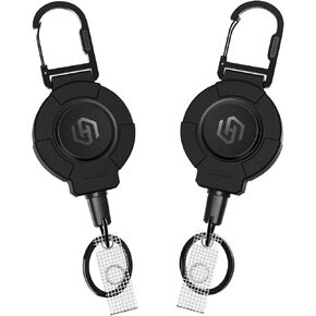 2 Pack Retractable Badge Holders, Heavy Duty Retractable Keychain,Carabiner Key Chain with Clips,31.5" Retractable Badge Reel for Tactical ID Card Holder,Black