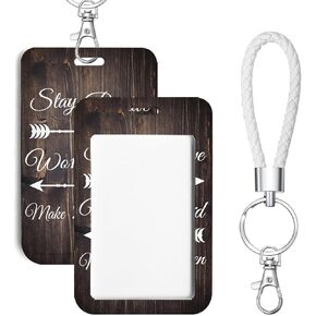 Sliding ID Badge Holder with Keychain Hard Vertical Plastic Card for Office School Card Case Protector Pouch with Clear Window for ID Credit Cards Proximity Key Cards 17