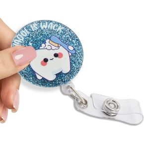 Plaque is Wack Retractable Glitter Badge Reel with Clip, Funny Badge Holder for Dentist Dental Team Hygienist Assistant Nurse Doctor, Graduation Gift for Dental Students