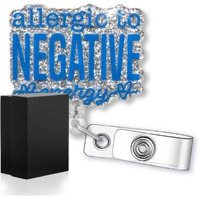 Allergic to Negative Energy Funny Evil Eye Glitter Badge Reel, Retractable Choose Happy Badge Holder for Mal de Ojo Nurse Psychotherapist Coworker, Self Love Positive Gift, All Good Days