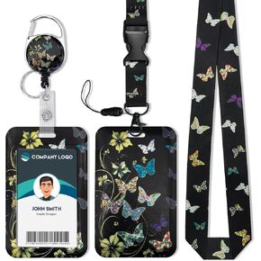 Badge Holder with Retractable Reel and Personalized Cute Lanyard (Butterfly)