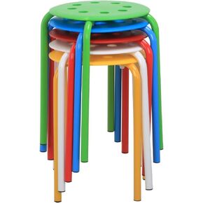 Yaheetech 17.3in Plastic Stack Nesting Stools Portable Stackable Bar Stools Colorful Decoration Stools Chairs Round Stools Flexible Seating Pack of 5