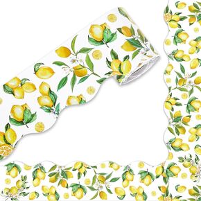 32.8Ft Summer Bulletin Board Border Watercolor Lemon Flower Die Cut Trim Border Roll for Summer Classroom Chalkboard School Decor