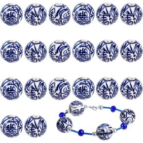 CHGCRAFT About 20pcs Handmade Porcelain Beads Round Shaped Charm Blue and White Color Spacer Beads Small Hole Bead Loose Beads for DIY Jewelry Making,18mm
