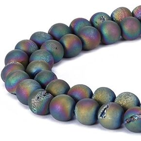 6MM 8MM 10MM 12MM Natural Gorgeous Matte Fancy Druzy Agate Round Loose Beads Gemstone for Jewelry Making by Ruilong (8MM, Dark Blue)