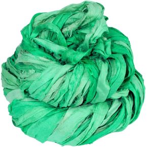 Recycled Sari Silk Ribbon |Best for Crochet, Knitting and Jewelry Making |Sustainable and Unique Texture Ribbon Yarn |50 GMS-30Yards-Green Ombre,Pack of 1|