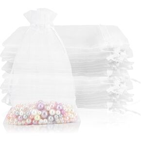 Organza Bags 100PCS, 4x6 inch Small Mesh Bags Drawstring, White Sheer Organza Bags, Wedding Party Favor Bags, Jewelry Gift Bags Candy Bags Sachet Pouches for Party, Christmas, Festival, Small Business