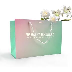 Kecorax 14" Large Birthday Gift Bag, 1PCS Gift Bags Large with Ribbon, Portable Paper Gift Bag with Handles for Girls Women Kids Birthday Party (Gradient Green)