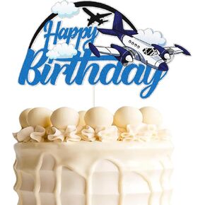 Airplane Birthday Cake Topper,Airplane Aircraft Plain Travel Themed Happy Birthday Cake Decor, Time Flies Kids Boy Girl Baby Shower Party Decoration