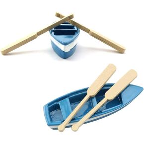 RUIAN Lovely Miniature Blue Rowboat Little Resin Boat Canoe Model with Oars for Miniature Cake Topper Decoration (2 Set)