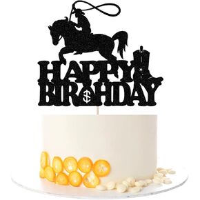 Cowboy Cake Topper- Glitter Western Boys Birthday、 Men Cowboy Theme Party、Baby Shower、Boys Girls Cowboy Themed Happy Birthday Pparty Selection Of Ddecorations