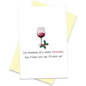Funny Adult Christmas Card for Wine Lover, Humor Wine Themed Christmas Card, Xmas Greeting Card, I’ll Drink Red Wine Card