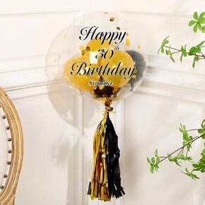 HyDren 19 Pcs 2 DIY Birthday Bobo Balloon with Letter and Number Stickers for Personalize Name and Year Black Gold Latex Balloons 1 Pack Confetti DIY Flower Bouquet Basket Gift Men Women Birthday