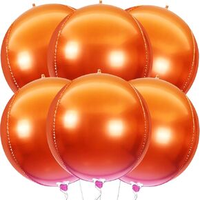KatchOn, Orange Mylar Balloons - Large 22 Inch, Pack of 6 | Round 4D Orange Foil Balloons, Metallic Orange Balloons for Orange Decorations | Orange Party Decorations, Basketball Party Decorations