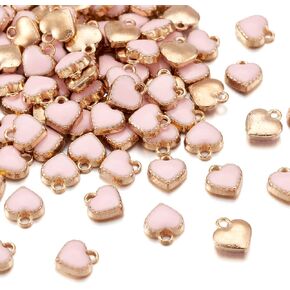 KISSITTY 100pcs Alloy Pink Heart Enamel Charms Light Gold Edge Plated Pendants for Necklace Bracelet Dangle Charm Jewelry Making