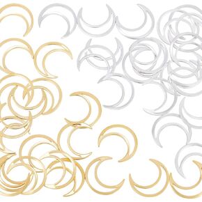 40Pcs 2 Colors Moon Connectors Charms Christmas Crescent Charms Hollow Frame Dangle Charm Golden Silver Metal Link Pendants for Jewelry Making Earrings Bracelets Craft DIY