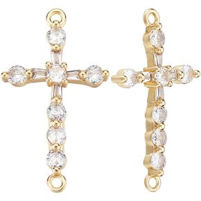 Beebeecraft 1 Box Cubic Zirconia Cross Charms Gold Plated Religious Crucifix Charms for Jewelry Making Necklace Bracelet DIY Crafts