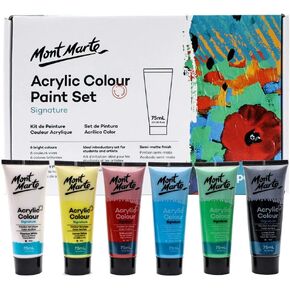 Mont Marte Signature Acrylic Color Paint Set, 8 x 2.5oz (75ml), Semi-Matte Finish, 8 Colors, Suitable for Most Surfaces Including Canvas, Card, Paper and Wood