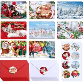 Winlyn 120 Sets Christmas Cards Holiday Cards with Envelopes Stickers Assortment Bulk 6 Designs of Gold Foil Merry Christmas Cards Blank Winter Snowmen Holiday Greeting Cards for Xmas Season Festival