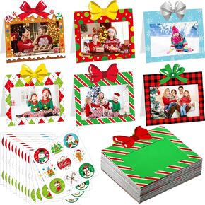 Capoda 48 Sets Christmas Photo Frame Greetings Cards with Envelopes Fits 4 x 6 Photo Insert Present Box Style Christmas Photo Frame Greeting Cards for Christmas Tree Xmas Party Decorations Favors