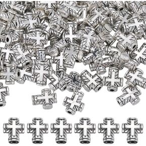120pcs 1 Box Silver Cross Beads Bulk Metal Cross Bead Alloy Small Mini Tibetan Style Crosses Crucifix Loose Spacer Bead for Jewelry Making Supplies Women Holiday Crafts Beading Accessories