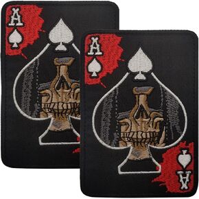 2 PCS AliPlus Poker Ace of Spades Patch Skull Patch Embroidered Tactical Morale Patch Hook Fastener Backing(02)