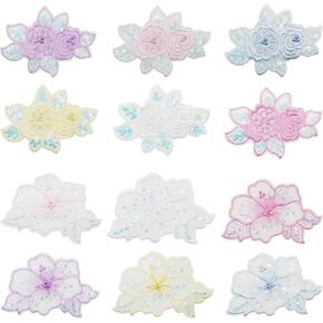 18 PCS Lace Applique Embroidery Heart Bow Flower Sew On Patches Lace Sew on Applique Patch Applique Decoration for Clothes Decoration DIY Sewing Crafts Accessories
