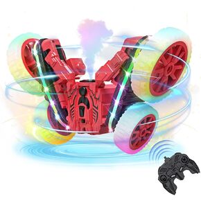 360°Rotating RC Cars with Cool Spray,RC Cars with Sides Light and Headlights,2.4Ghz All Terrain Toy Car for Boys Girls Birthday Gift(Red)