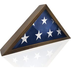 MedalAwardsRack Large Military Shadow Box Display Case for Funeral Burial Flag, American Veterans Fits Folded 5x9.5’ Flag, Certificate, Medal, Pins, Patches. Glass and New Zealand Pine Frame. (Rustic)
