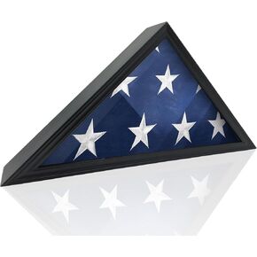 MedalAwardsRack حافظة عرض صندوق الظل العسكري الكبيرة لعلم دفن الجنازة، المحاربون القدامى الأمريكيون يناسب العلم المطوي مقاس 5 × 9.5 بوصة، والشهادة، والميدالية، والدبابيس، والرقع. إطار من الزجاج والصنوبر النيوزيلندي. (ريفي)
