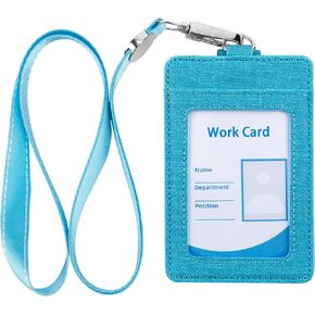 Faux Leather Vertical Badge Holder Lanyard ID Card Holder Case with 1 ID Window for School Office,Khaki