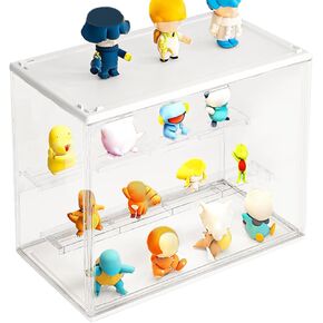 Clear Display Case for Action Figures 3-Tier Detachable Display Stand Stackable Storage Box with Magnetic Door Transparent Showcase for Collectibles Figurines Toys Mini Dolls