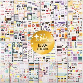 2025 Stylish Monthly Planner Stickers,27 Sheets Set of 1230+ pcs Happy Planner Stickers and Accessories for Journals, Calendars, Decorating Planners