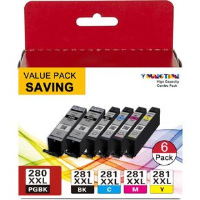 PGI-280XXL CLI-281XXL (6-Pack, 2PGBK/1BK/1C/1M/1Y) Compatible Canon 280 281 Ink Cartridges Replacement for Canon Ink 280 and 281 cartridges with PIXMA TR8620 TR8620a TR8520 TS9120 TR8500 Printer