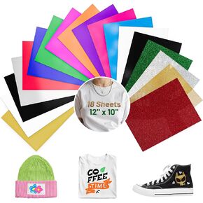 Heat Transfer Vinyl HTV, 22 Pack 12" x 10" Iron on Vinyl for T-Shirt, 20 Assorted Colors Iron on Vinyl for T-Shirt Clothing Compatible with Cricut, Silhouette Cameo or Heat Press Machine