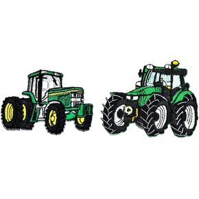 Umama Patch Set of 2 Cute Tractor Green Farm Farming Cartoon Sticker Fabric Tractor Iron On Embroidered Patches Appliques Machine Embroidery Needle craft Projects Boys Girls Kids DIY