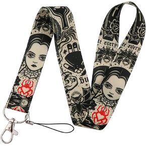 Anime Source Wednesday TV Series Addams Family Nevermore Academy Tan Black Lanyard Keychain ID Badge Holder