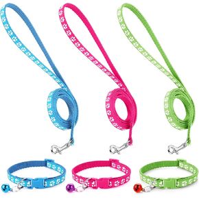 3 Pack Puppy Collar and Leashes Dog Collar and Leash for Small Dogs Pet Cat Kitten Collar and Leashes Adjustable Training Rope Quick Release Paw Print Soft Nylon Pet Collar for Cat Kittens