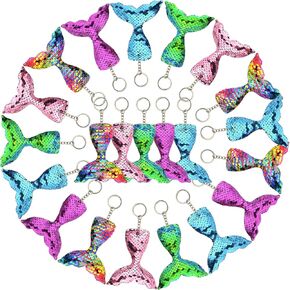 FEPITO 20 PCS Glitter Mermaid Tail Keychains for DIY Projects and Crafts, Mermaid Sequins Keychains Under The Sea Birthday Party Supplies Gifts
