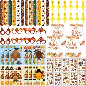 Erweicet Thanksgiving Party Favors 80PCS Turkey Glasses Stickers Tattoo Stickers Gift Bags for Kids Autumn Fall Theme Party Goodie Bag Filler Classroom Rewards