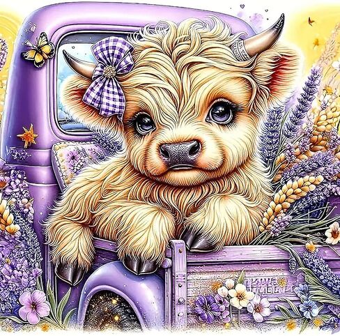 Diamond Art Painting Kits for Adults, Cow on The Truck 5D Diamond Painting Dots Art Kits for Adults Beginner, DIY violet Full Round Gem Crystal Art paint by Diamond, Home Wall Decor 14x 14 In in Saudi Arabia