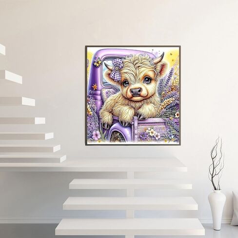 Diamond Art Painting Kits for Adults, Cow on The Truck 5D Diamond Painting Dots Art Kits for Adults Beginner, DIY violet Full Round Gem Crystal Art paint by Diamond, Home Wall Decor 14x 14 In in Saudi Arabia