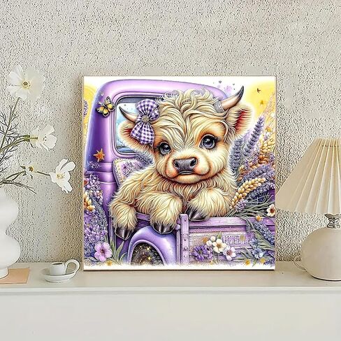 Diamond Art Painting Kits for Adults, Cow on The Truck 5D Diamond Painting Dots Art Kits for Adults Beginner, DIY violet Full Round Gem Crystal Art paint by Diamond, Home Wall Decor 14x 14 In in Saudi Arabia