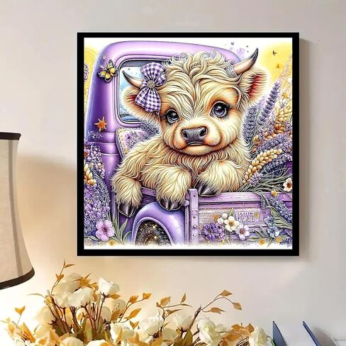 Diamond Art Painting Kits for Adults, Cow on The Truck 5D Diamond Painting Dots Art Kits for Adults Beginner, DIY violet Full Round Gem Crystal Art paint by Diamond, Home Wall Decor 14x 14 In in Saudi Arabia