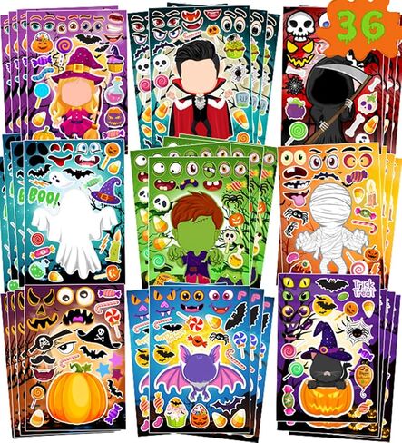 Halloween Stickers, Halloween Stickers for Kids, 36 Sheets Halloween Make a Face Sticker Sheets, Halloween Crafts Party Favors for Kids, Halloween Games for Kids Party in Kuwait
